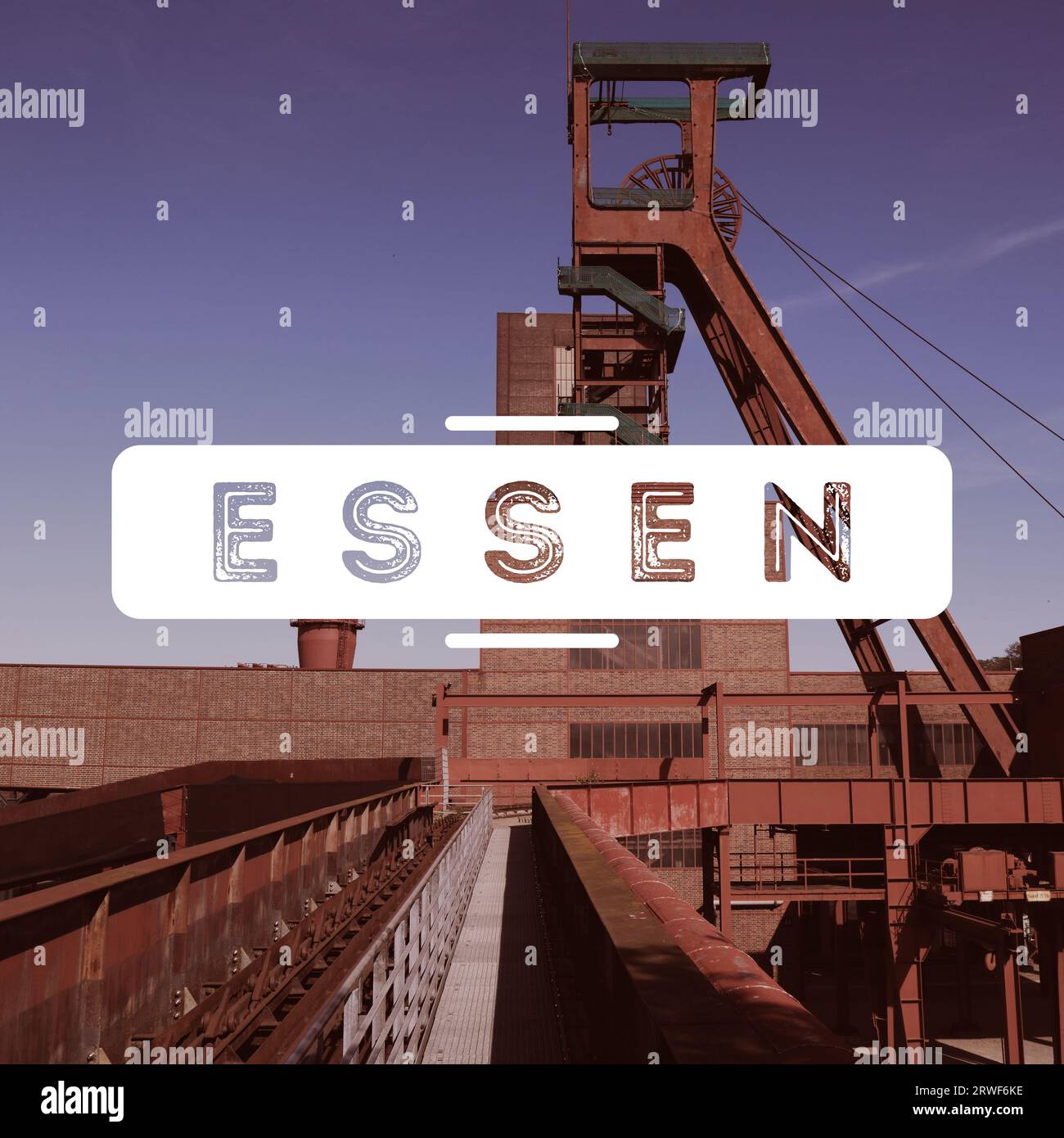 Essen, Allemagne. Carte postale photo moderne du nom de la ville. Carte textuelle de destination de voyage. Banque D'Images