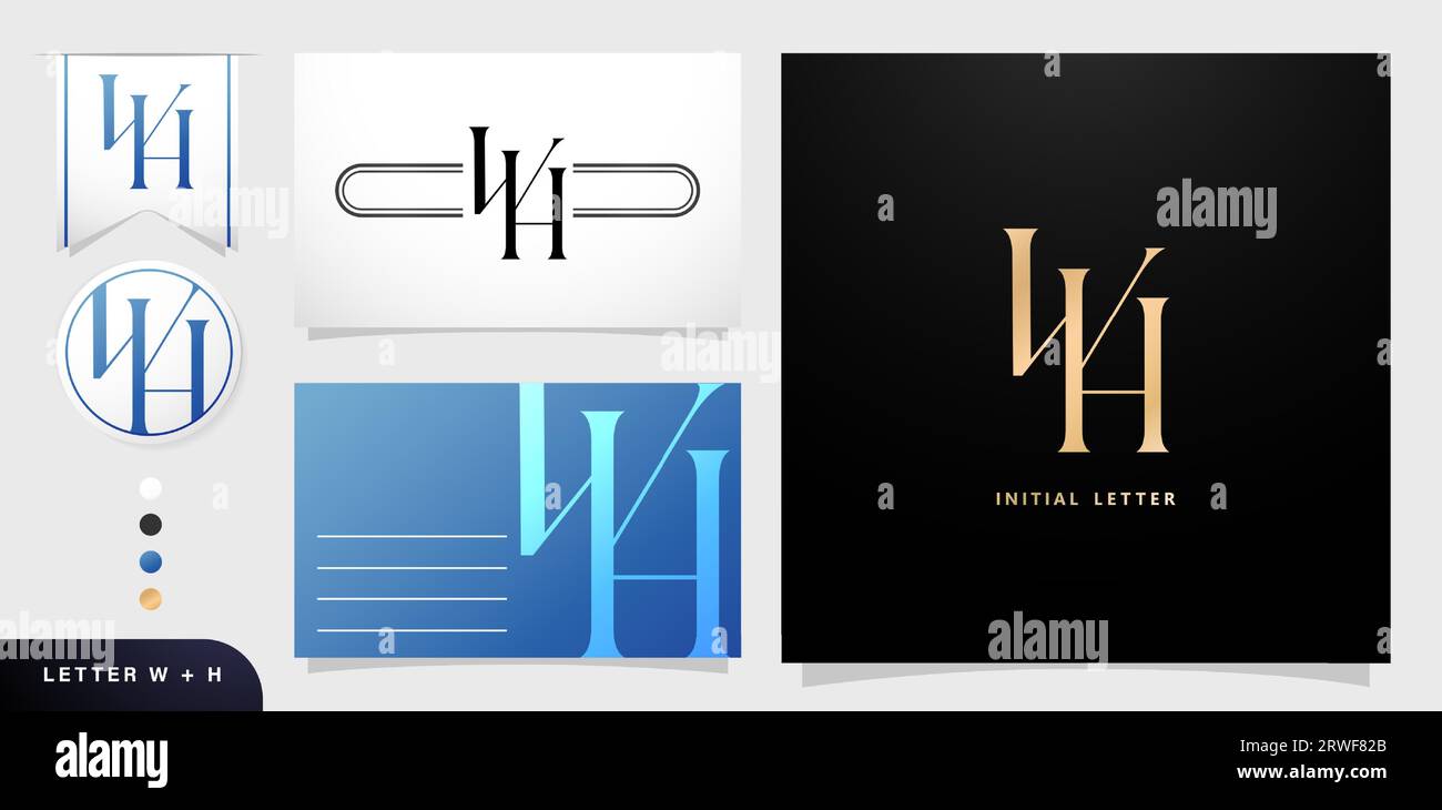 WH monogramme lettre entreprise logo éléments modèles alphabet pour carte de visite, matériel publicitaire, impressions de collage, marketing de campagne d'annonces Illustration de Vecteur