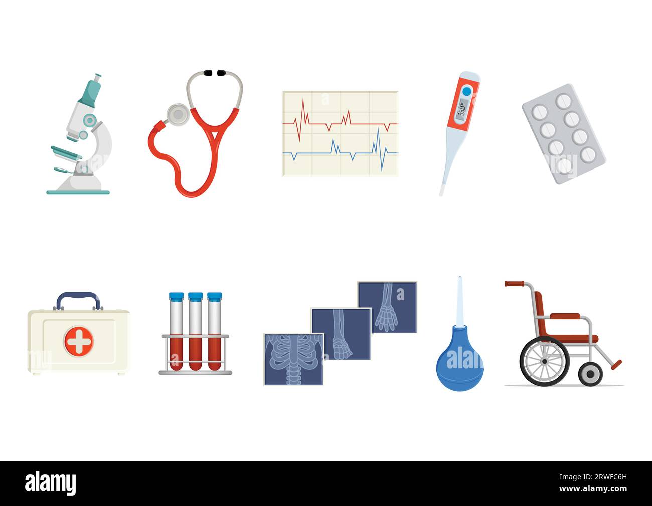 Collection de clipart de matériel médical dans la conception plate. Illustration vectorielle d'articles et d'outils médicaux Illustration de Vecteur