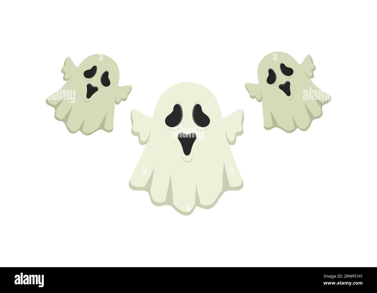 Conception à plat vectorielle trois fantômes effrayants. Fantôme Cartoon isolé sur fond blanc Illustration de Vecteur