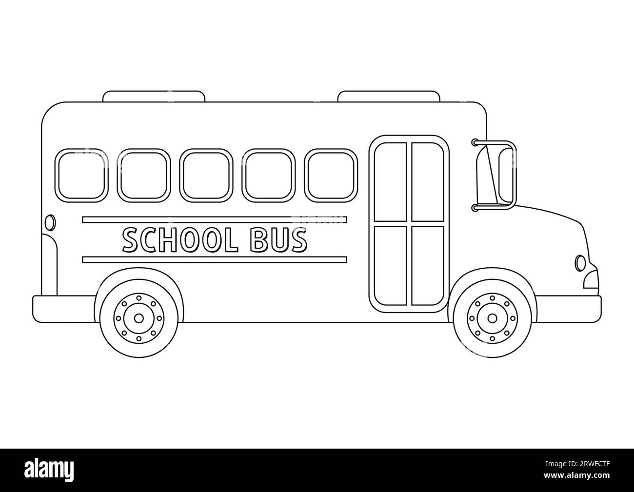 Illustration vectorielle d'autobus scolaire noir et blanc isolé sur fond blanc. Coloriage d'un autobus scolaire dans le style plat Illustration de Vecteur