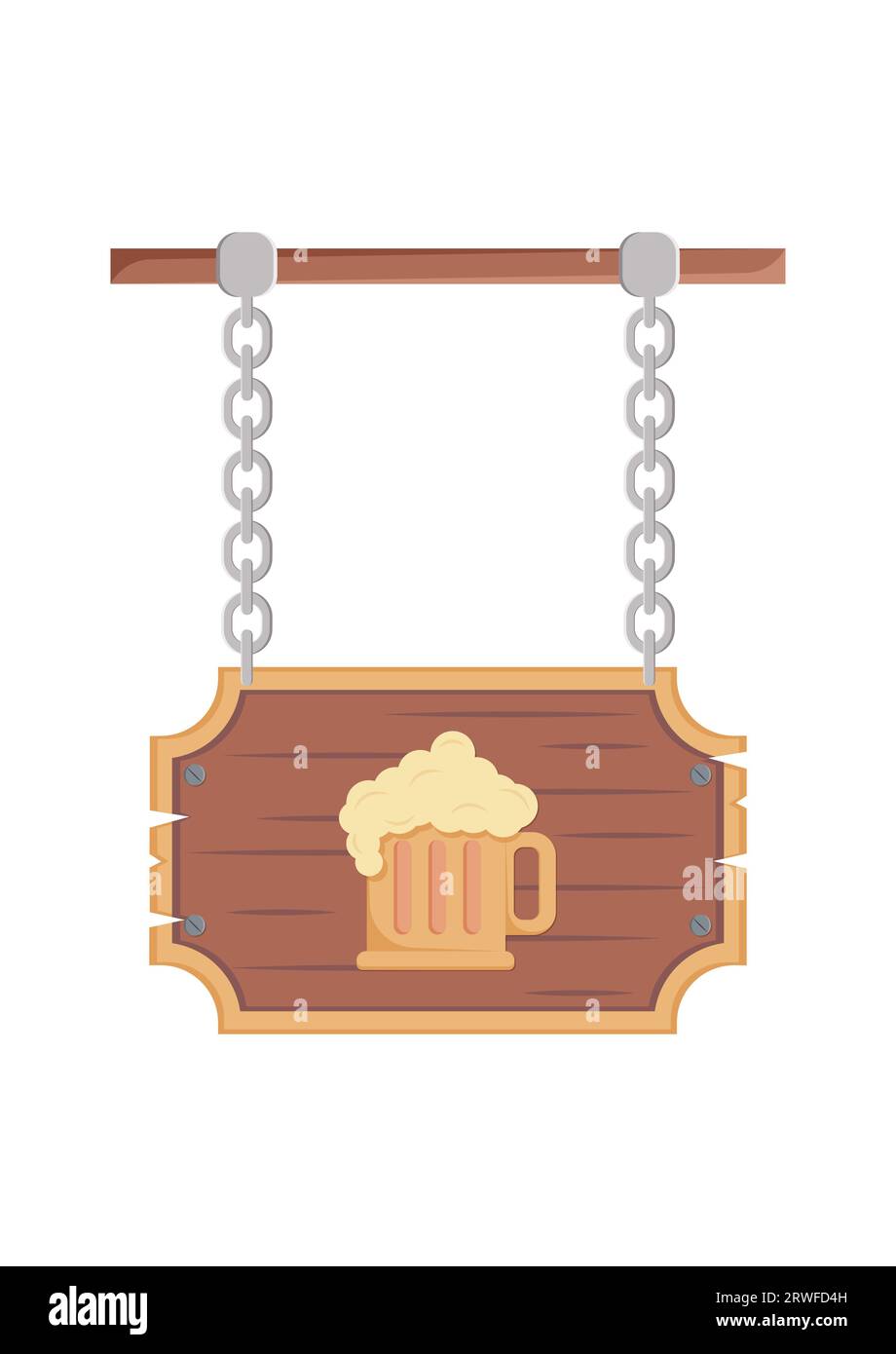 Conception plate de vecteur de panneau de signe de bière en bois sur fond blanc Illustration de Vecteur