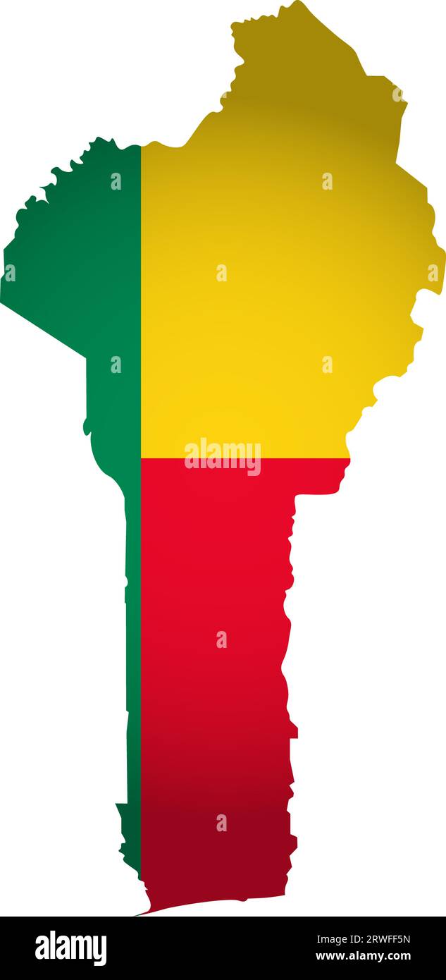 Illustration avec drapeau national avec forme simplifiée de la carte du Bénin (jpg). Ombre de volume sur la carte Illustration de Vecteur