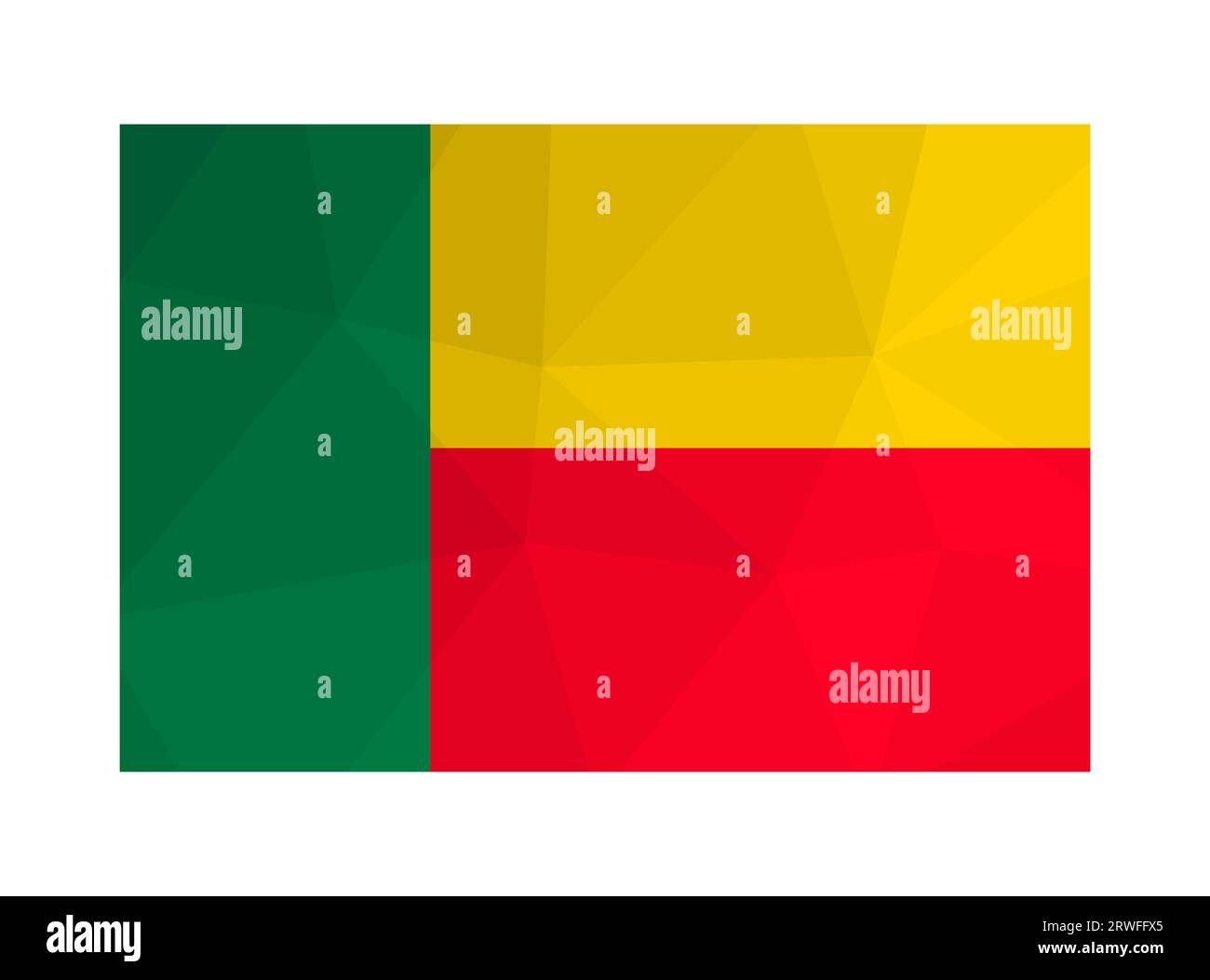 Illustration isolée vectorielle. Drapeau national avec des couleurs vertes, jaunes et rouges. Symbole officiel du Bénin. Design créatif dans un style bas poly Illustration de Vecteur