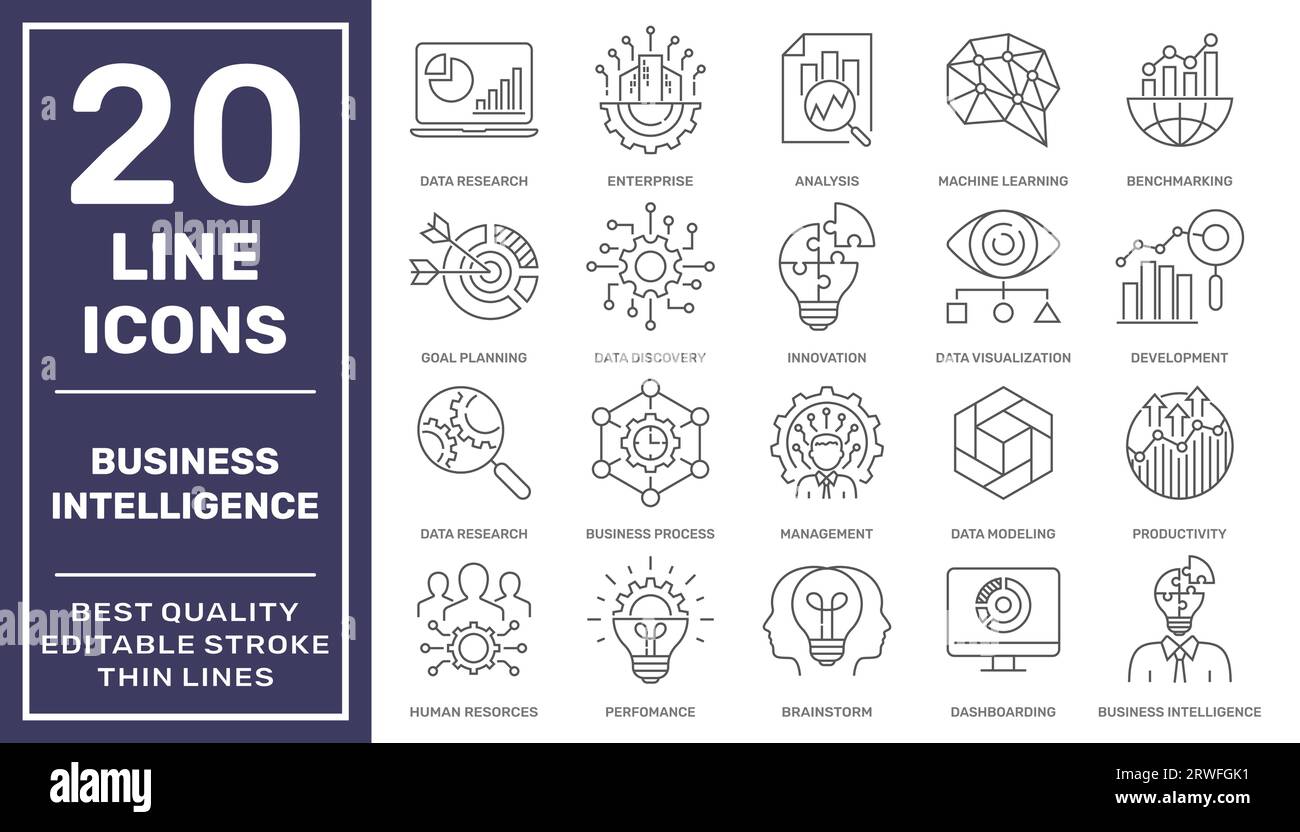 Outils de Business Intelligence. Style d'icône de ligne de concept d'intelligence d'affaires pour ui, ux, site Web, web, conception graphique d'application. Contour modifiable. SPE 10 Illustration de Vecteur