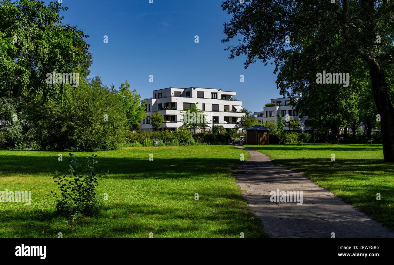 Villas et bâtiments résidentiels sur la péninsule Alt-Stralau, Treptow-Köpenick, Berlin, Allemagne Banque D'Images