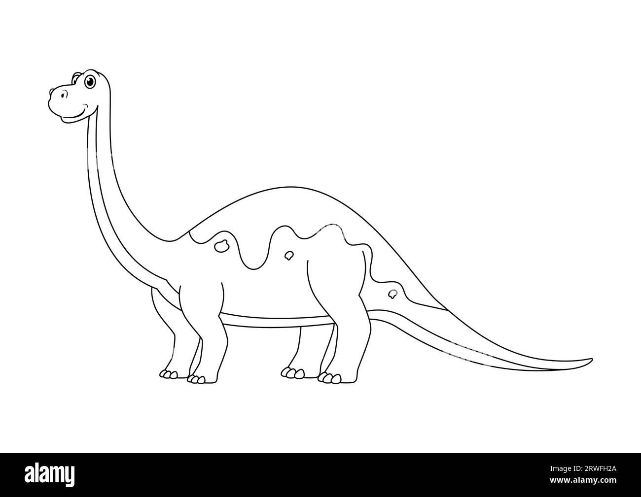 Noir et blanc Brontosaurus Dinosaur Cartoon Character Vector. Coloriage d'un dinosaure Brontosaurus Illustration de Vecteur