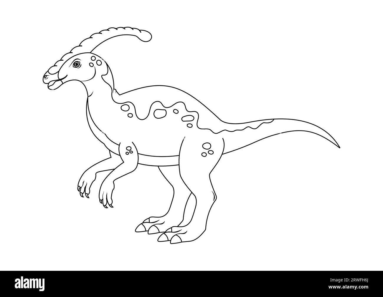 Noir et blanc Parasaurolophus Dinosaur Cartoon Character Vector. Coloriage d'un dinosaure Parasaurolophus Illustration de Vecteur