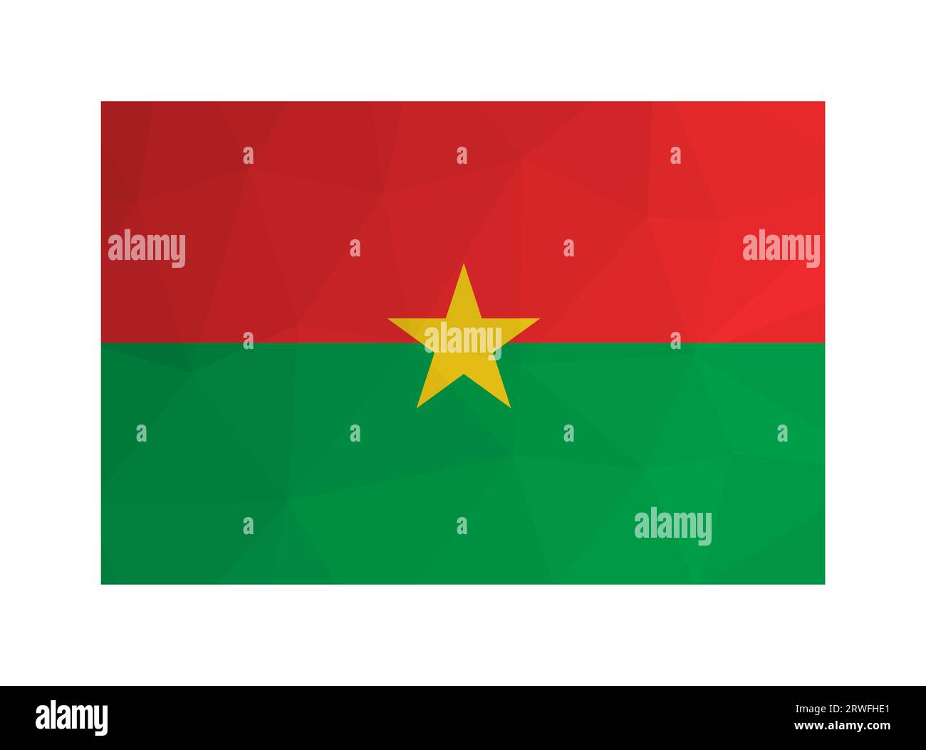 Illustration isolée vectorielle. Symbole officiel du Burkina Faso. Drapeau national avec des bandes d'étoiles rouges et vertes et jaunes. Design créatif en poly bas Illustration de Vecteur