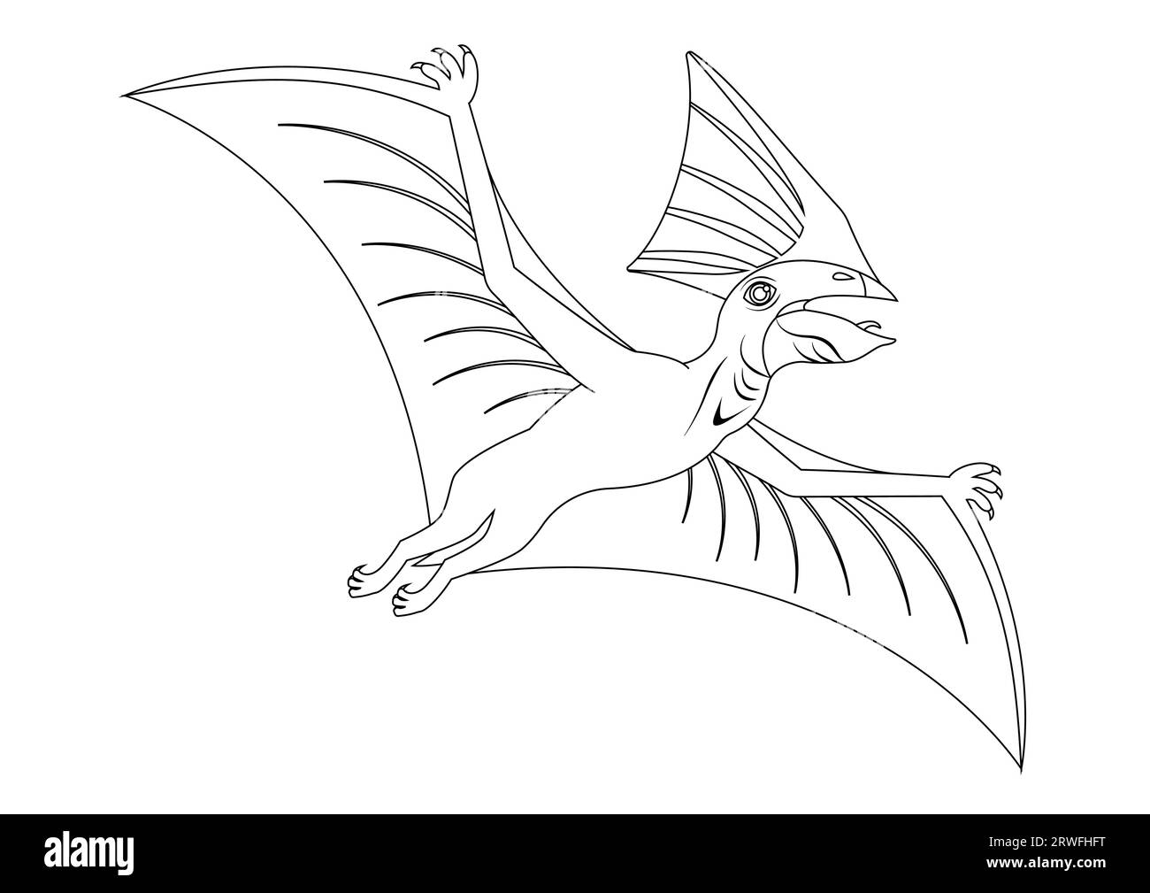 Noir et blanc Tapejara Dinosaur Cartoon Character Vector. Coloriage d'un dinosaure Tapejara Illustration de Vecteur