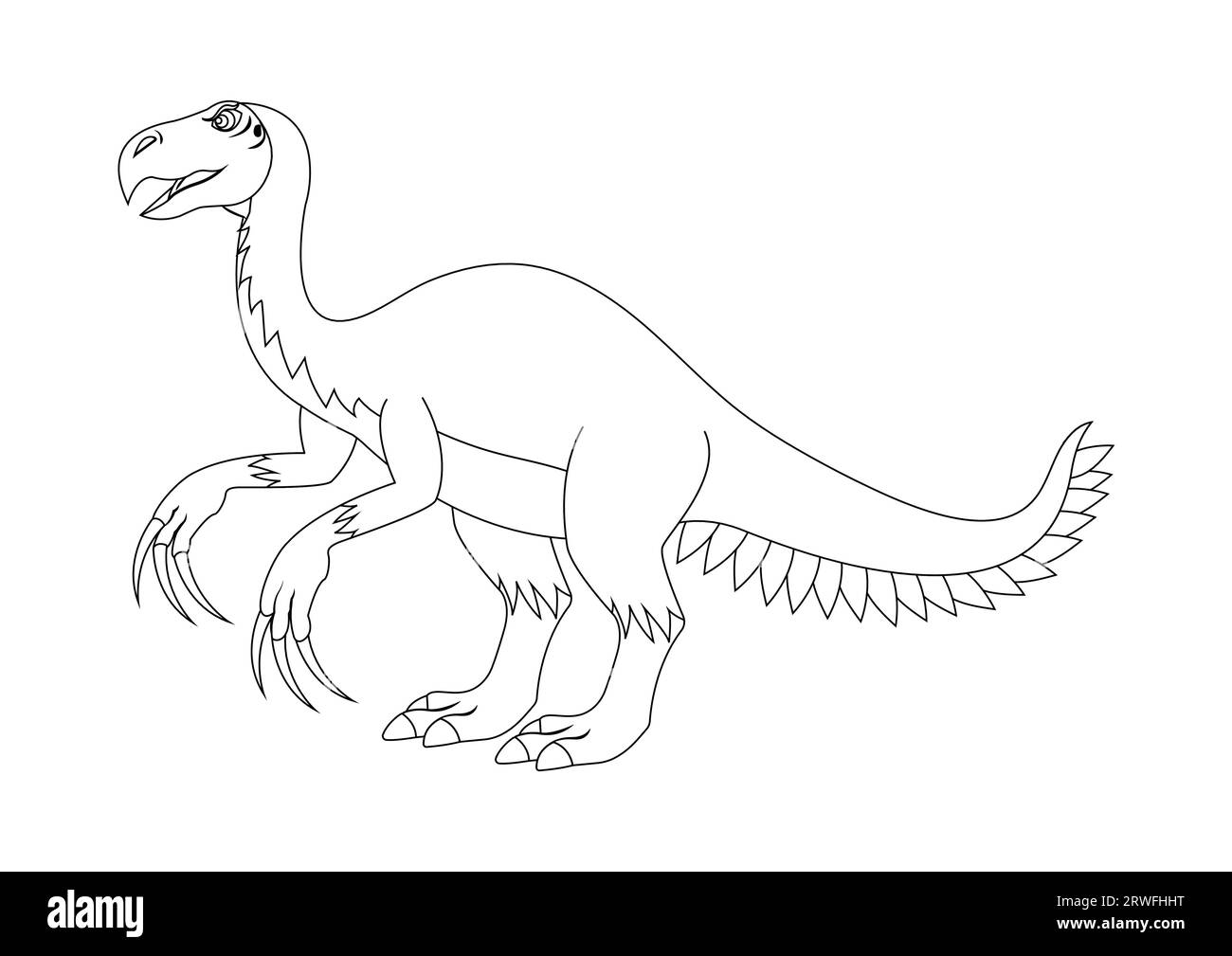 Noir et blanc Therizinosaurus Dinosaur Cartoon Character Vector. Coloriage d'un dinosaure Therizinosaurus Illustration de Vecteur