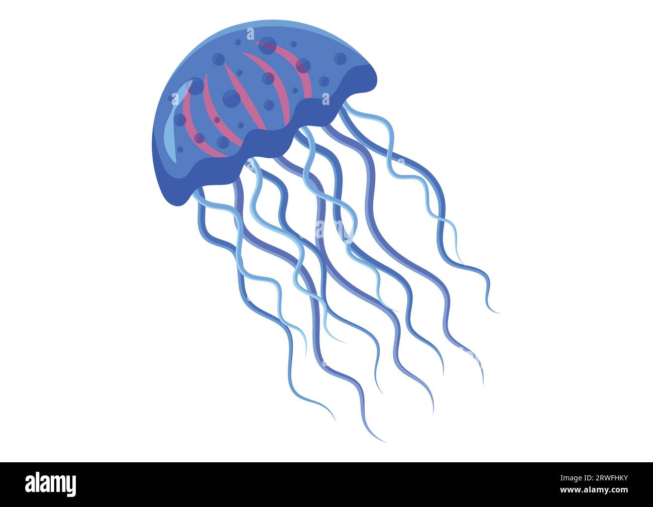 Illustration vectorielle de personnage de dessin animé de méduse bleue isolée sur fond blanc Illustration de Vecteur