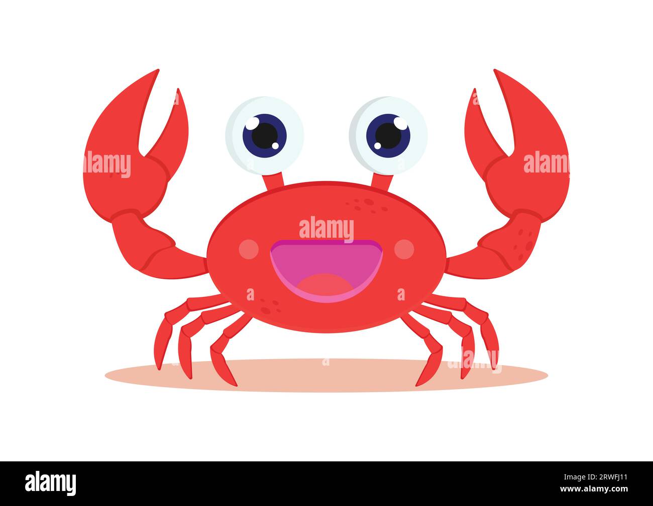 Mignon Cartoon Crab Vector Flat Design isolé sur fond blanc Illustration de Vecteur