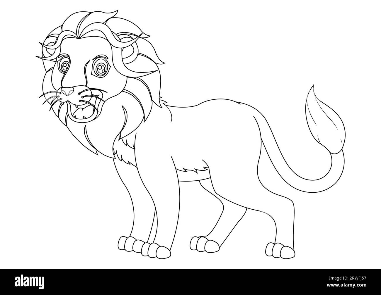 Illustration vectorielle de personnage de dessin animé de lion noir et blanc. Coloriage de lion de dessin animé Illustration de Vecteur