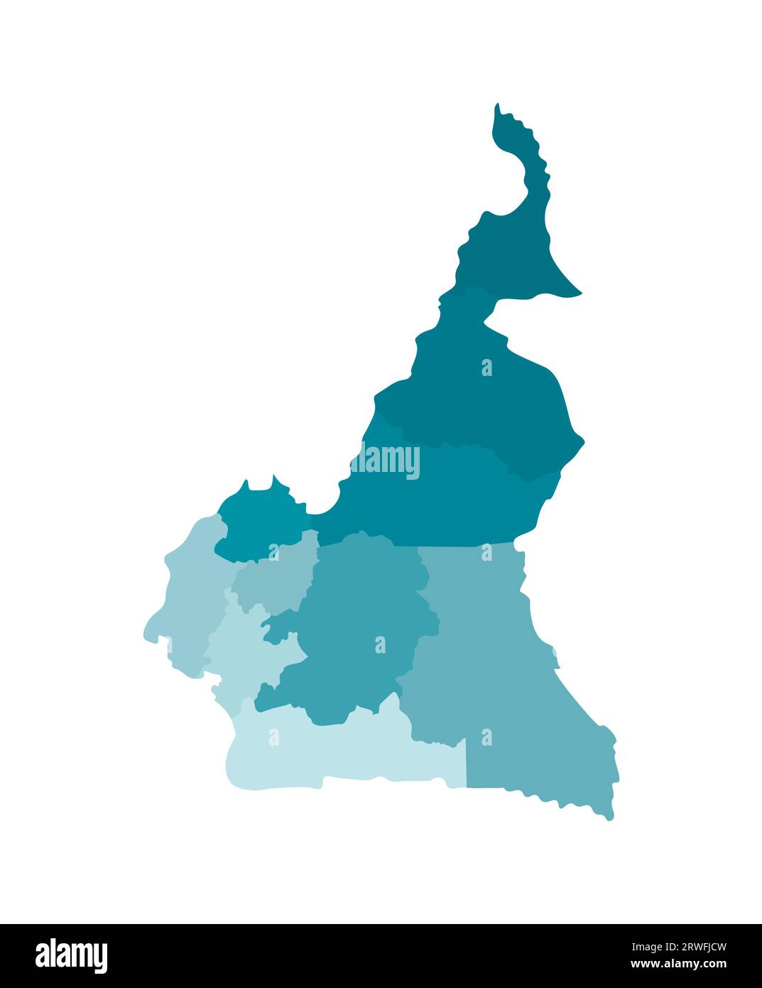 Illustration vectorielle isolée de la carte administrative simplifiée du Cameroun ; frontières des régions. Silhouettes kaki bleues colorées. Illustration de Vecteur