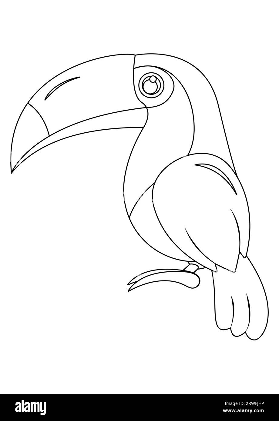 Illustration vectorielle d'oiseau Toucan noir et blanc. Coloriage de Toucan Bird Illustration de Vecteur