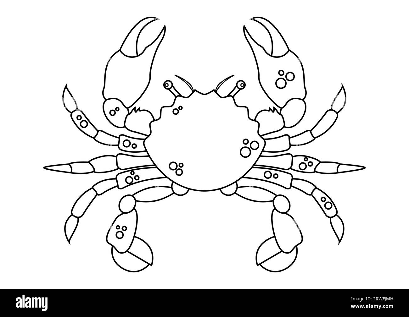 Coloriage d'un personnage de dessin animé de crabe avec grand vecteur de griffes. Crabe noir et blanc Illustration de Vecteur
