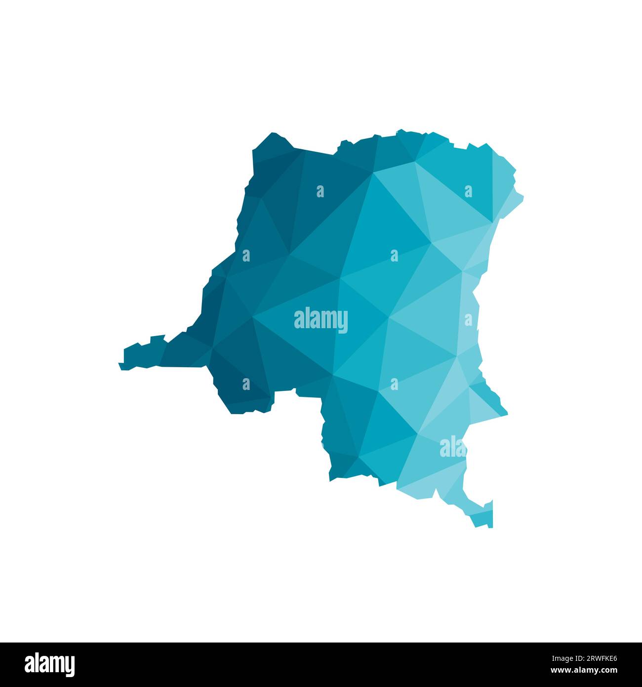 Icône d'illustration isolée vectorielle avec silhouette bleue simplifiée de la carte de la République démocratique du Congo. Style géométrique polygonal, forme triangulaire Illustration de Vecteur