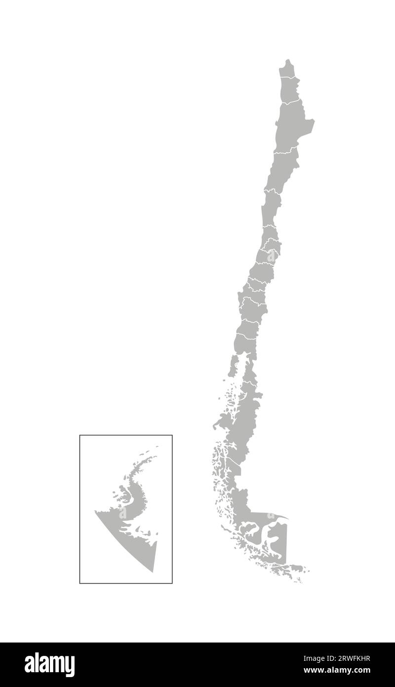 Illustration isolée vectorielle de la carte administrative simplifiée du Chili. Frontières des régions. Silhouettes grises. Contour blanc. Illustration de Vecteur