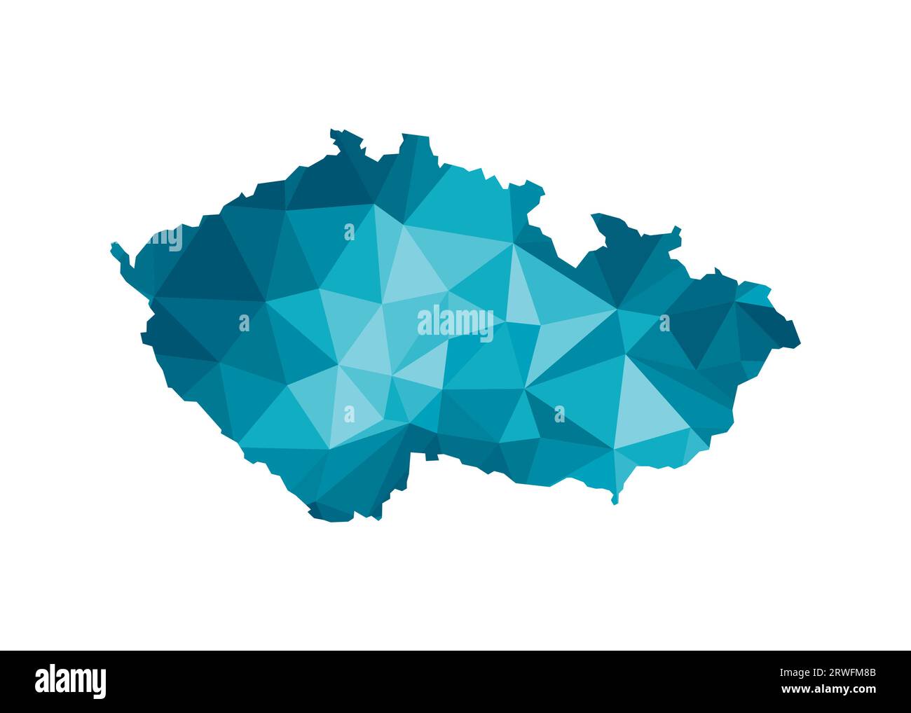 Icône d'illustration isolée vectorielle avec silhouette bleue simplifiée de la carte de la République tchèque. Style géométrique polygonal, formes triangulaires. Backgroun blanc Illustration de Vecteur