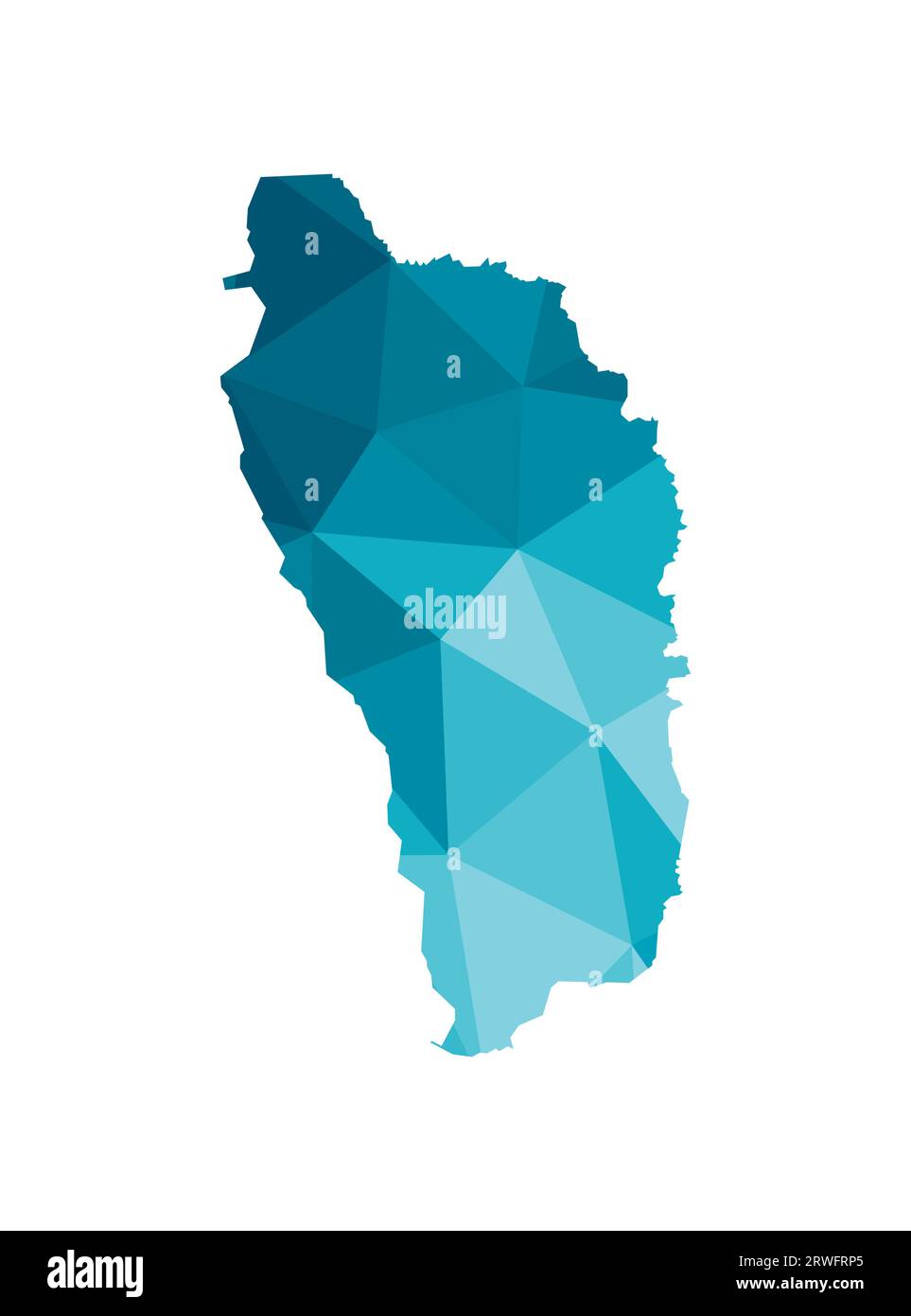 Icône d'illustration isolée vectorielle avec silhouette bleue simplifiée de la carte du Commonwealth de Dominique. Style géométrique polygonal, formes triangulaires. Blanc Illustration de Vecteur