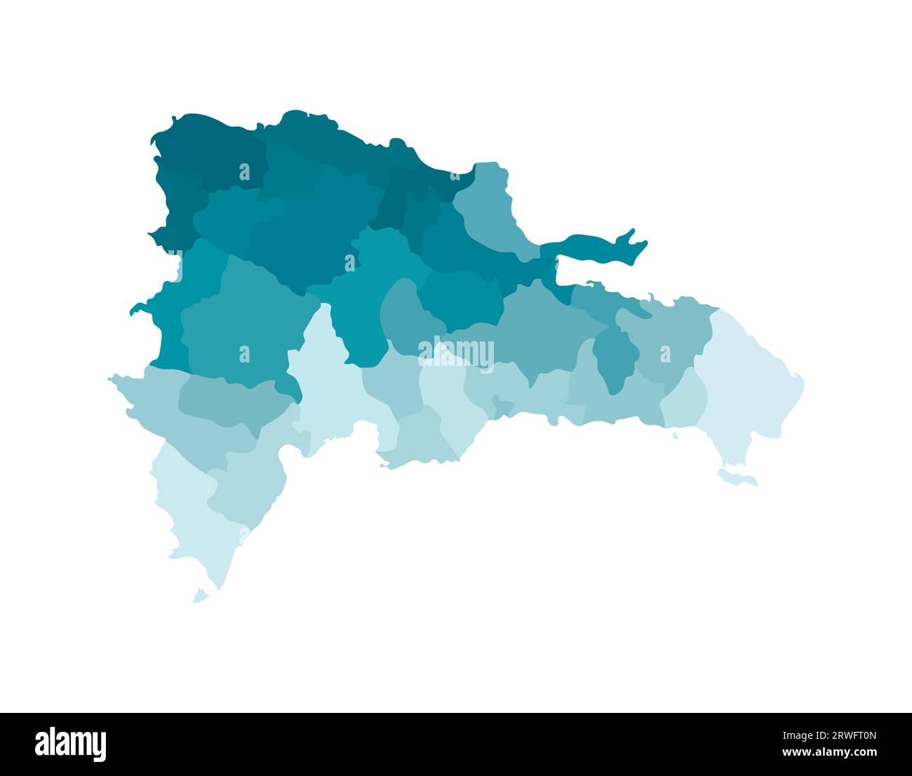 Illustration isolée vectorielle de la carte administrative simplifiée de la République Dominicaine. Frontières des provinces. Silhouettes kaki bleues colorées. Illustration de Vecteur