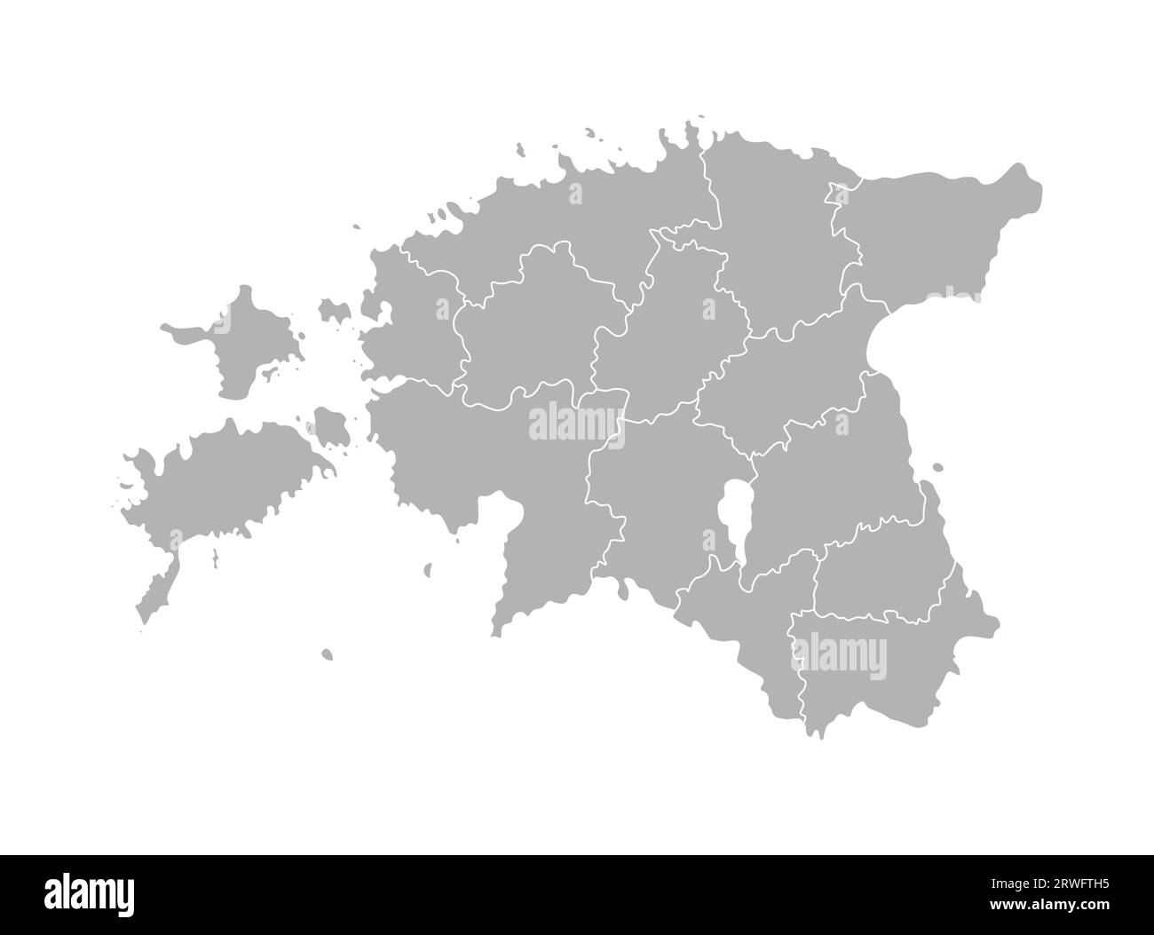 Illustration isolée vectorielle de la carte administrative simplifiée de l'Estonie. Frontières des provinces (régions). Silhouettes grises. Contour blanc. Illustration de Vecteur