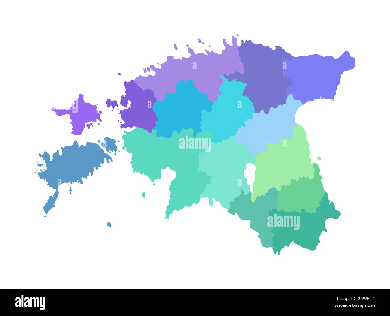 Illustration isolée vectorielle de la carte administrative simplifiée de l'Estonie. Frontières des régions. Silhouettes multicolores. Illustration de Vecteur