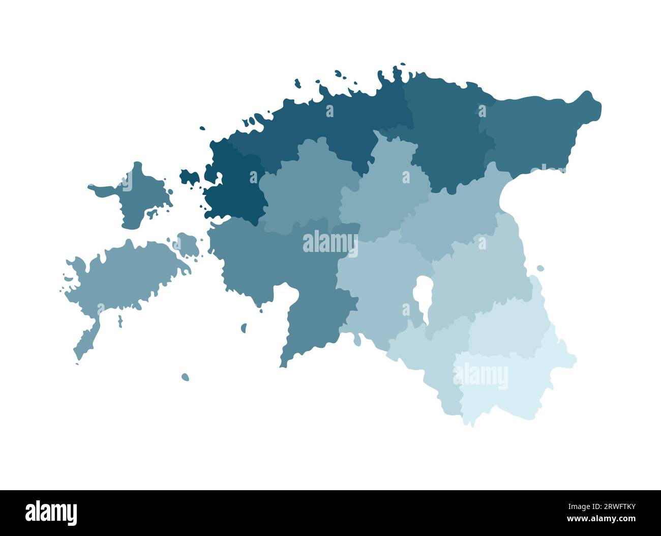 Illustration isolée vectorielle de la carte administrative simplifiée de l'Estonie. Frontières des régions. Silhouettes kaki bleues colorées. Illustration de Vecteur
