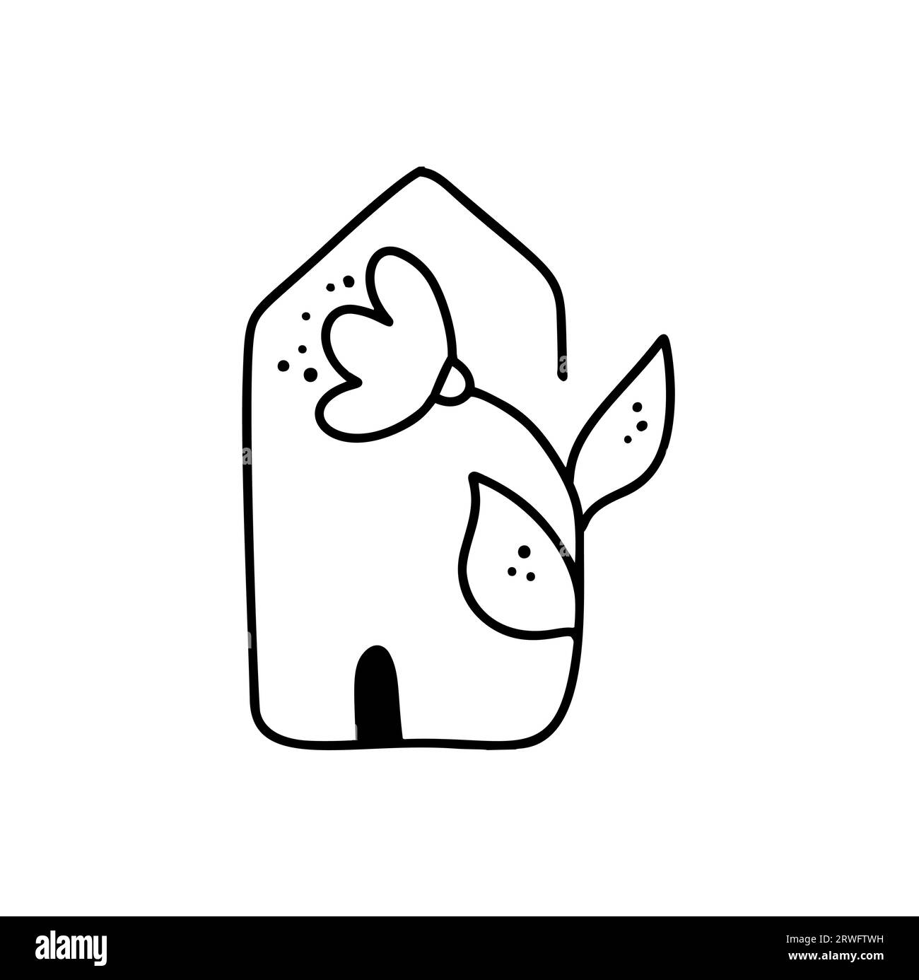 ECO House avec logo de fleurs. Simple Calligraphie nature vecteur bio icône. Estate Architecture Construction pour la conception. Art maison vintage dessiné à la main vert Illustration de Vecteur