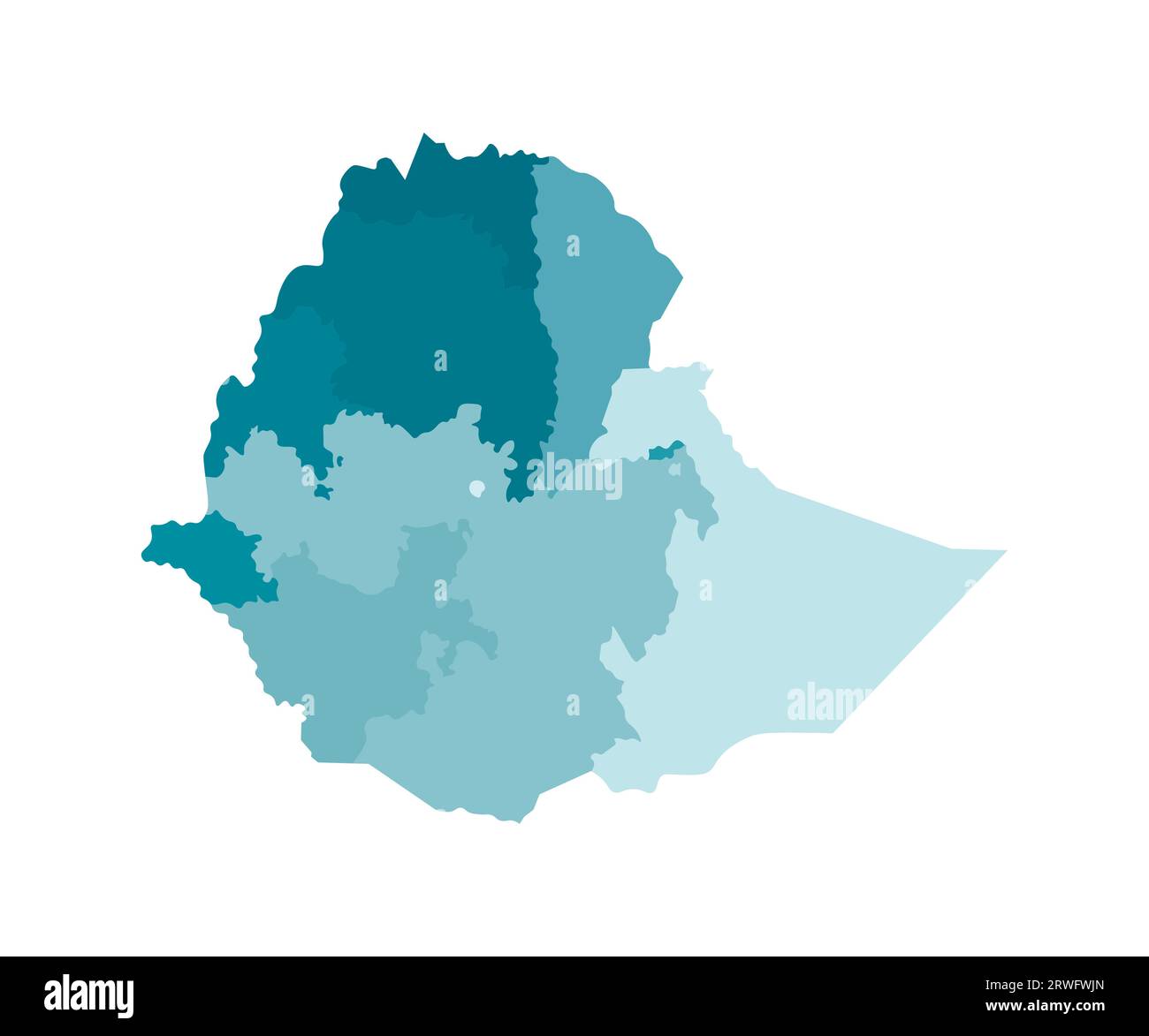 Illustration isolée vectorielle de la carte administrative simplifiée de l'Ethiopie. Frontières des régions. Silhouettes kaki bleues colorées. Illustration de Vecteur