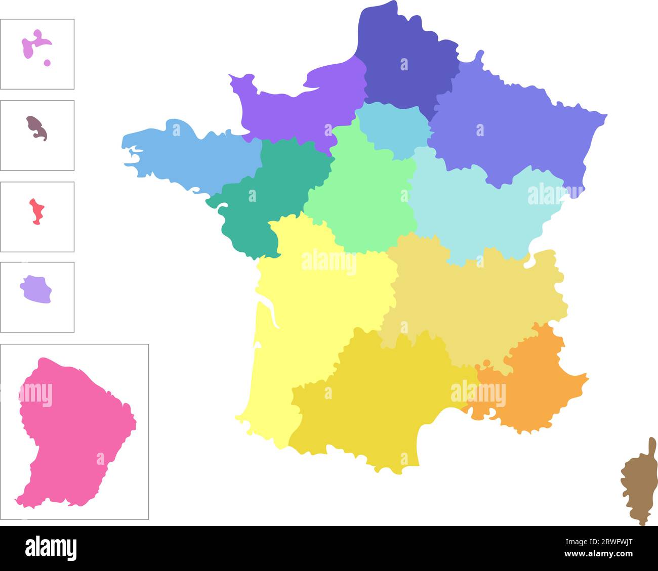 Illustration isolée vectorielle de la carte administrative simplifiée de France. Frontières des régions. Silhouettes colorées Illustration de Vecteur