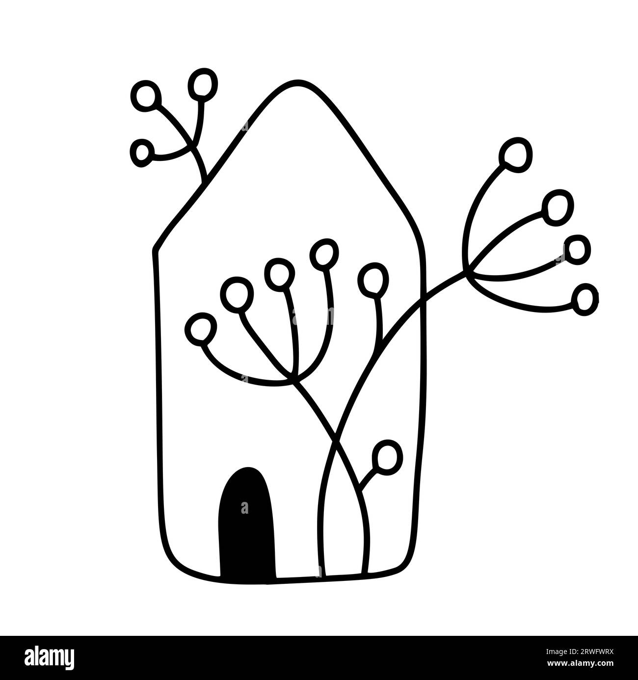 ECO House avec des fleurs. Simple Calligraphie nature vecteur bio icône. Estate Architecture Construction pour la conception. Art Home vintage Hand Drawn logo vert Illustration de Vecteur