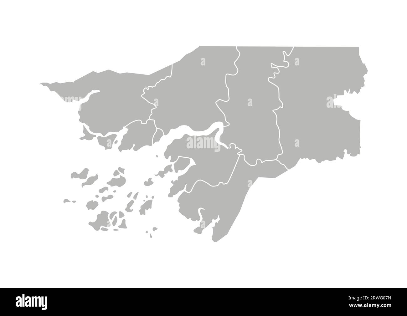 Illustration isolée vectorielle de la carte administrative simplifiée de la Guinée-Bissau. Frontières des régions. Silhouettes grises. Contour blanc. Illustration de Vecteur