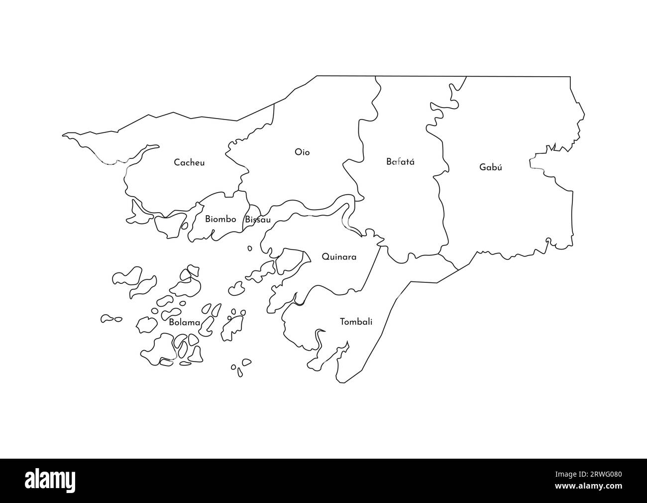 Illustration isolée vectorielle de la carte administrative simplifiée de la Guinée-Bissau. Frontières et noms des régions. Silhouettes de lignes noires. Illustration de Vecteur