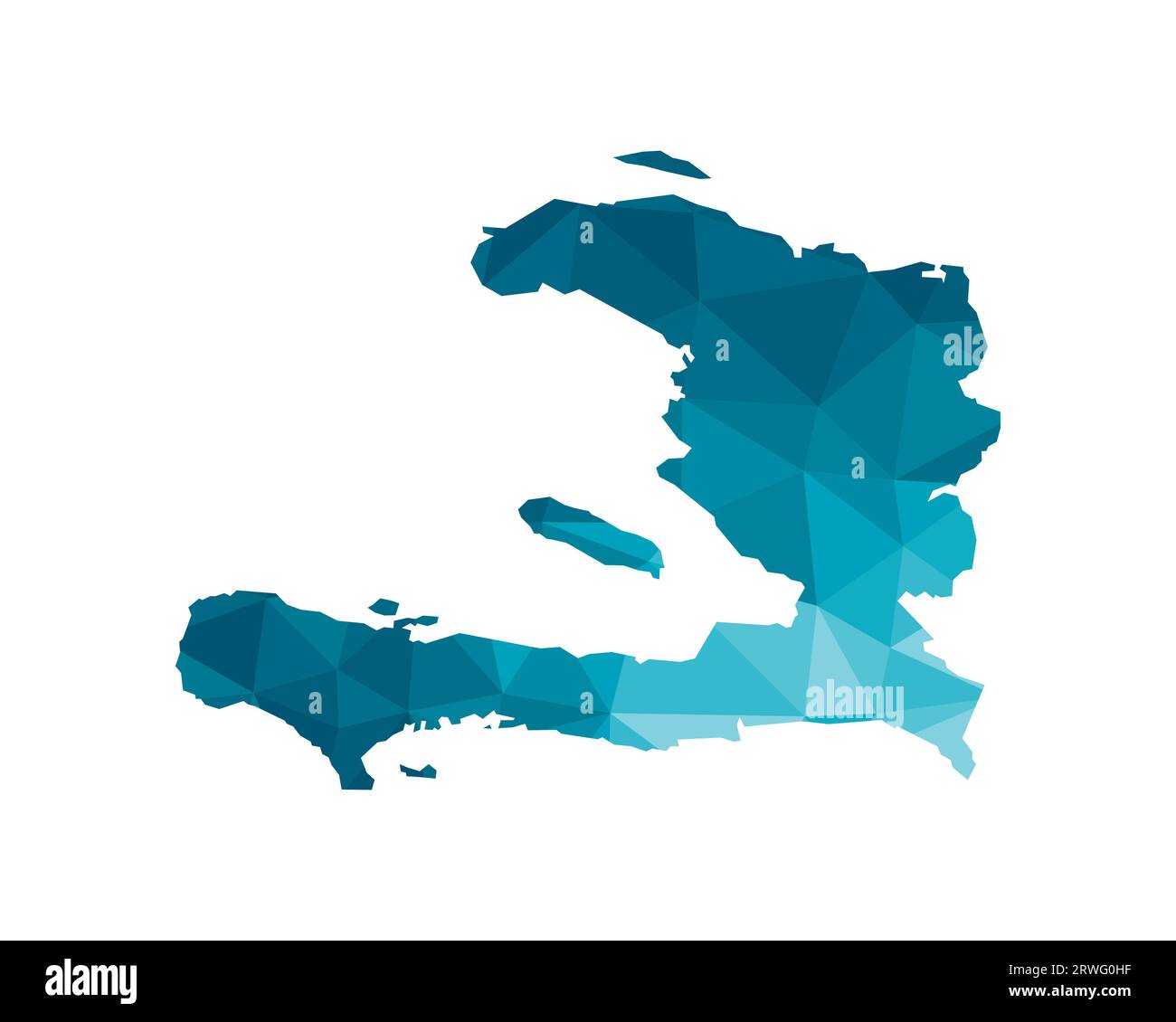 Icône d'illustration isolée vectorielle avec silhouette bleue simplifiée de la carte de la République d'Haïti. Style géométrique polygonal, formes triangulaires. Fond blanc Illustration de Vecteur