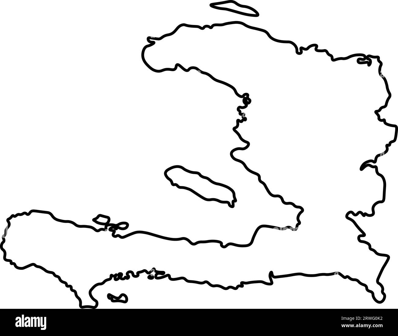 Icône d'illustration isolée vectorielle avec silhouette de ligne noire de carte simplifiée d'Haïti. Illustration de Vecteur