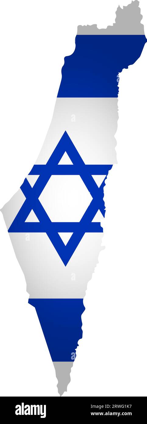 Illustration avec drapeau national avec forme simplifiée de la carte d'Israël (jpg). Ombre de volume sur la carte. Illustration de Vecteur