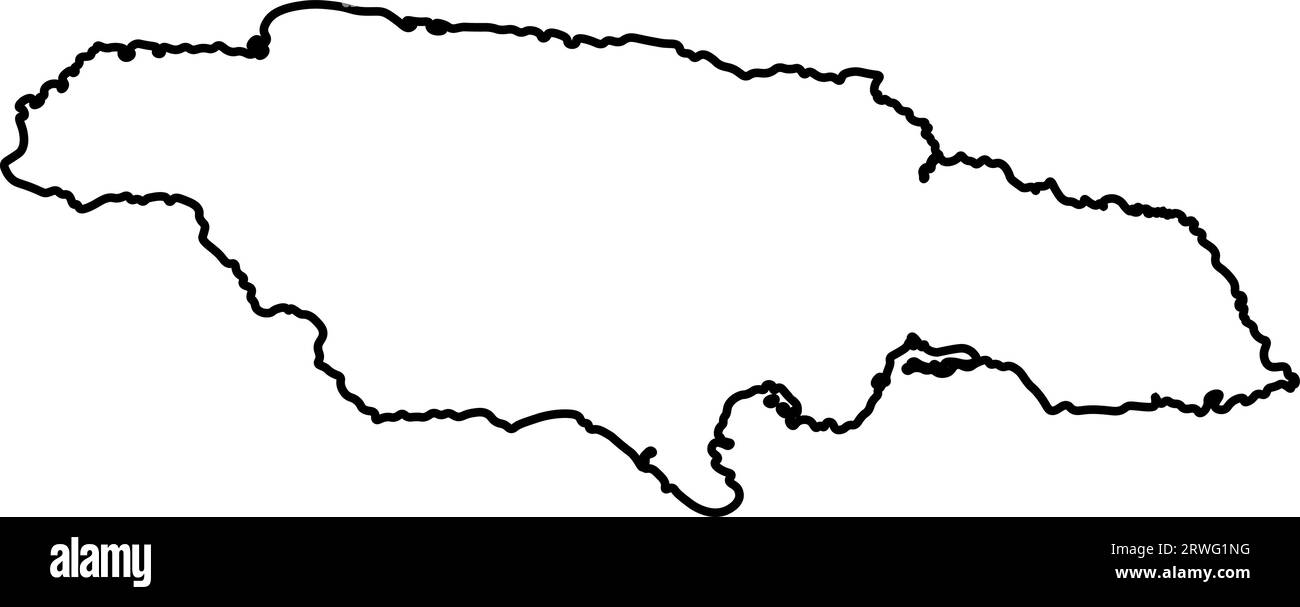 Icône d'illustration isolée vectorielle avec silhouette de ligne noire de carte simplifiée de la Jamaïque. Illustration de Vecteur