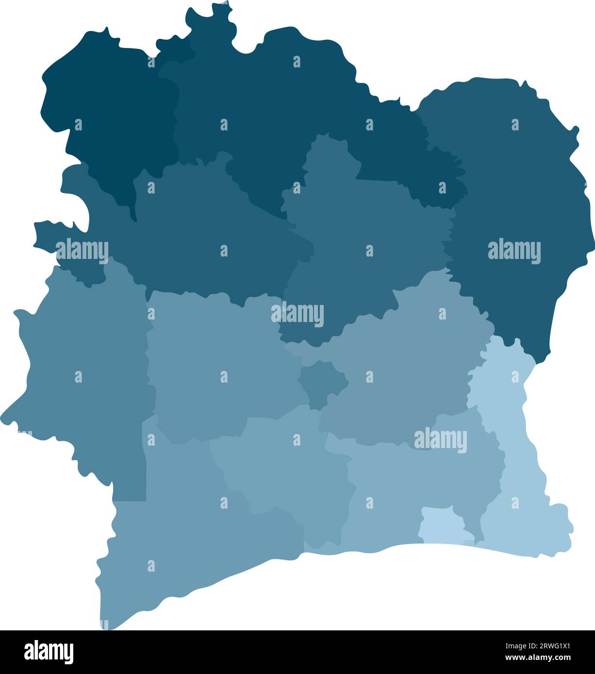 Illustration vectorielle isolée de la carte administrative simplifiée Côte d'Ivoire (Côte d'Ivoire). Frontières des comtés. Silhouettes de couleurs kaki bleues. WHI Illustration de Vecteur