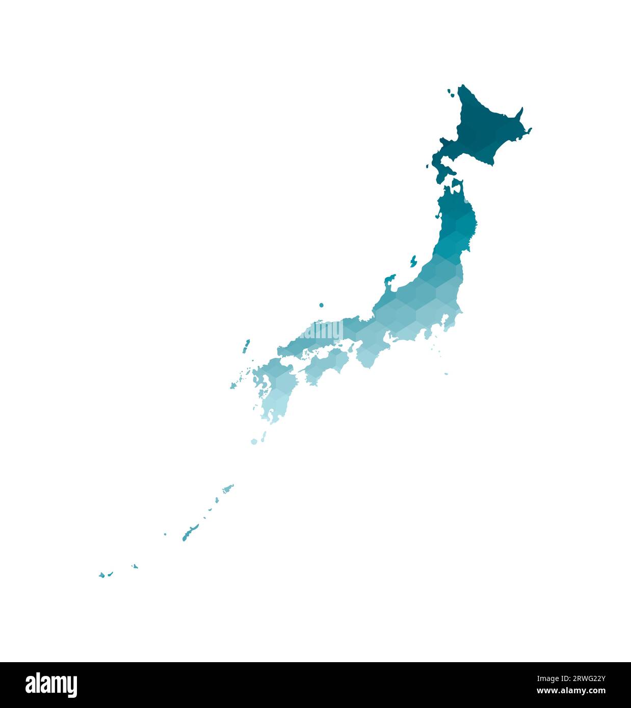 Icône d'illustration isolée vectorielle avec silhouette bleue simplifiée de la carte du Japon. Style géométrique polygonal. Fond blanc. Illustration de Vecteur