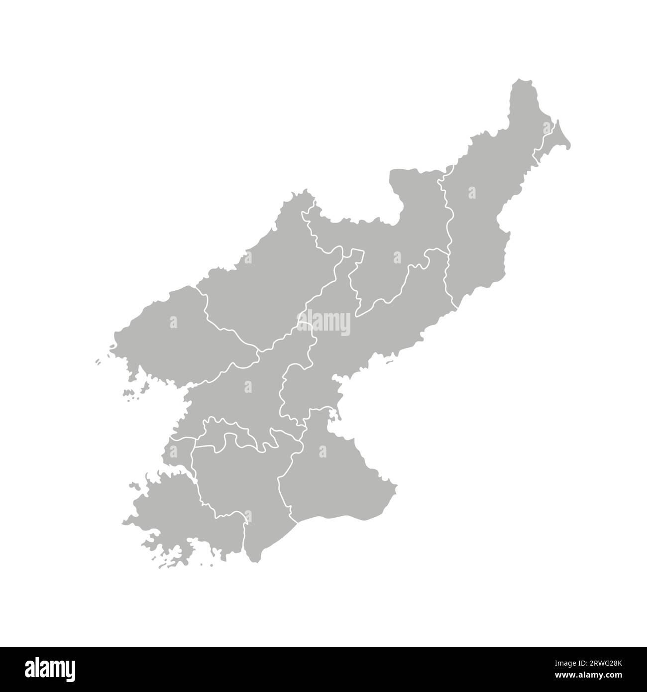 Illustration isolée vectorielle de la carte administrative simplifiée de la Corée du Nord (République populaire de Corée). Frontières des provinces (régions). Gris si Illustration de Vecteur