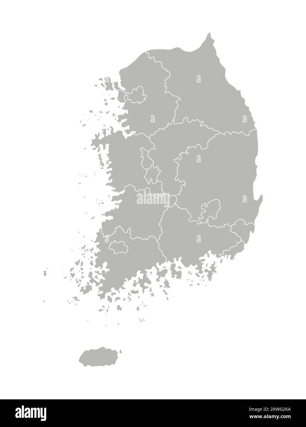 Illustration isolée vectorielle de la carte administrative simplifiée de la Corée du Sud (République de Corée). Frontières des provinces (régions). Silhouettes grises Illustration de Vecteur