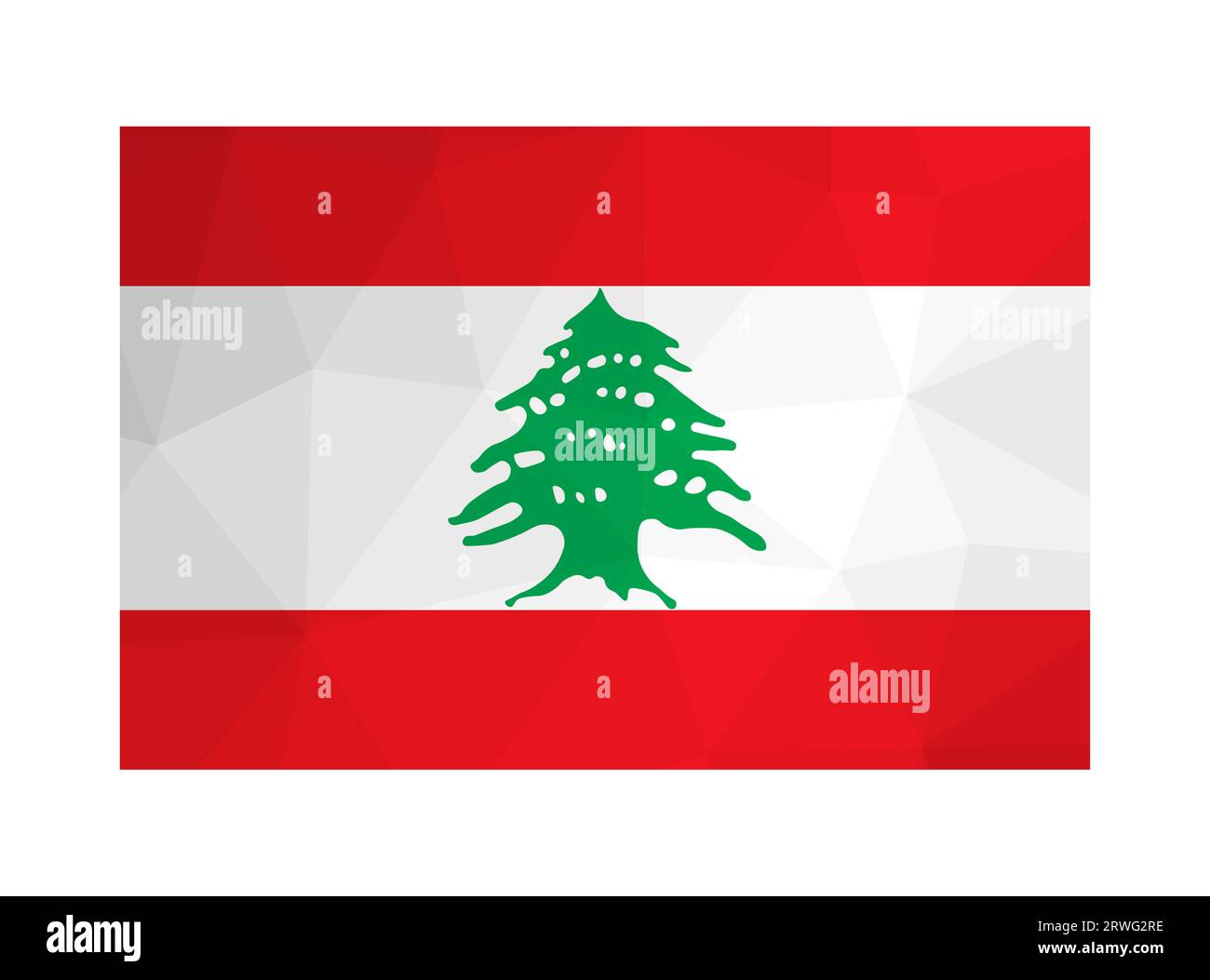 Illustration isolée vectorielle. Drapeau national libanais avec des bandes blanches, rouges et cèdre vert. Symbole officiel du Liban. Design créatif en poly bas Illustration de Vecteur