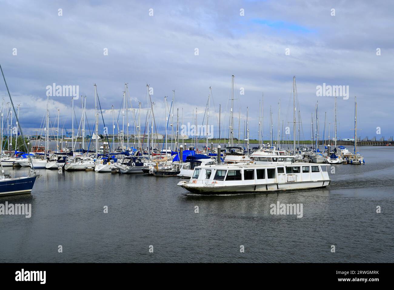 Aqua bus, River Ely, Cardiff Bay, pays de Galles. Banque D'Images