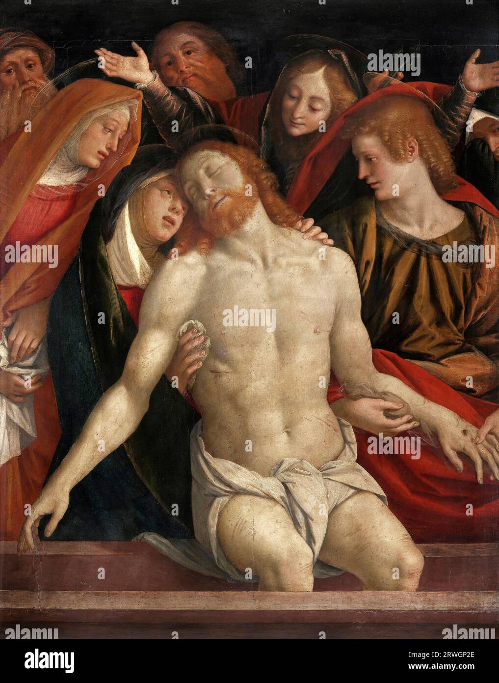 La Lamentation du Christ par l'artiste italien de la Renaissance, Gaudenzio Ferrari (c. 1471-1546), huile sur bois, c. 1533 Banque D'Images