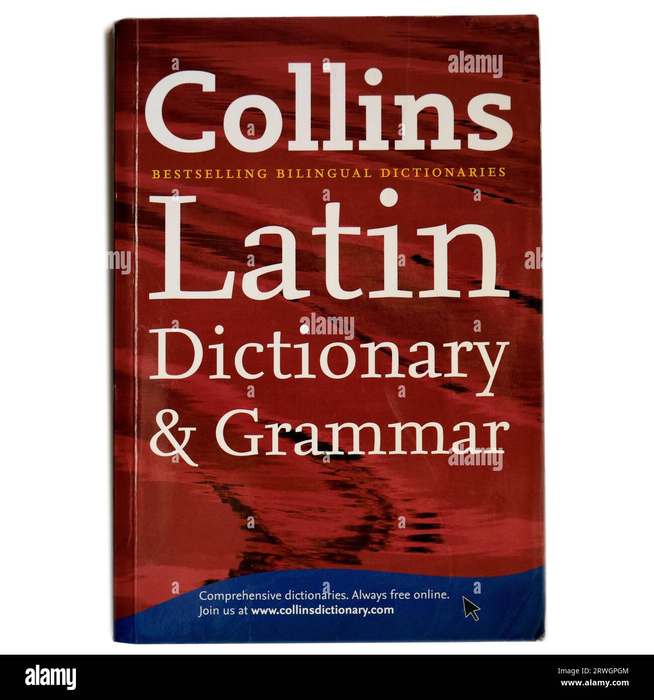 Collins Latin Dictionary and Grammar - couverture de livre, fond blanc, configuration de studio Banque D'Images