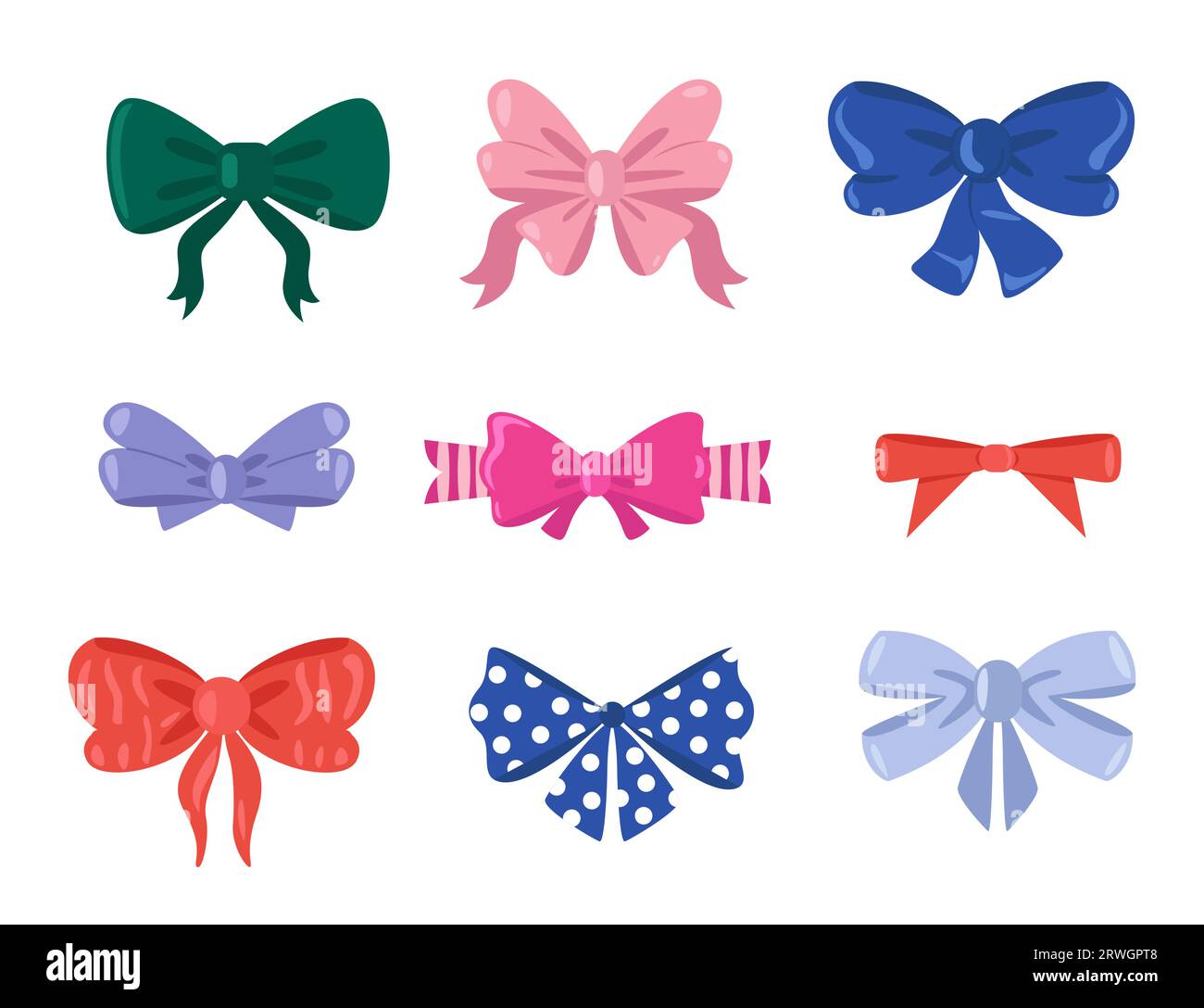 Cheveux mignons bowknot et paquet cadeau éléments liés, coiffure de femme colorée de bande dessinée différentes formes et textures Illustration de Vecteur