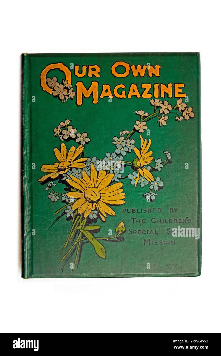 Notre propre magazine - publié par la Mission des services spéciaux pour enfants. Couverture de livre, fond blanc, configuration studio Banque D'Images