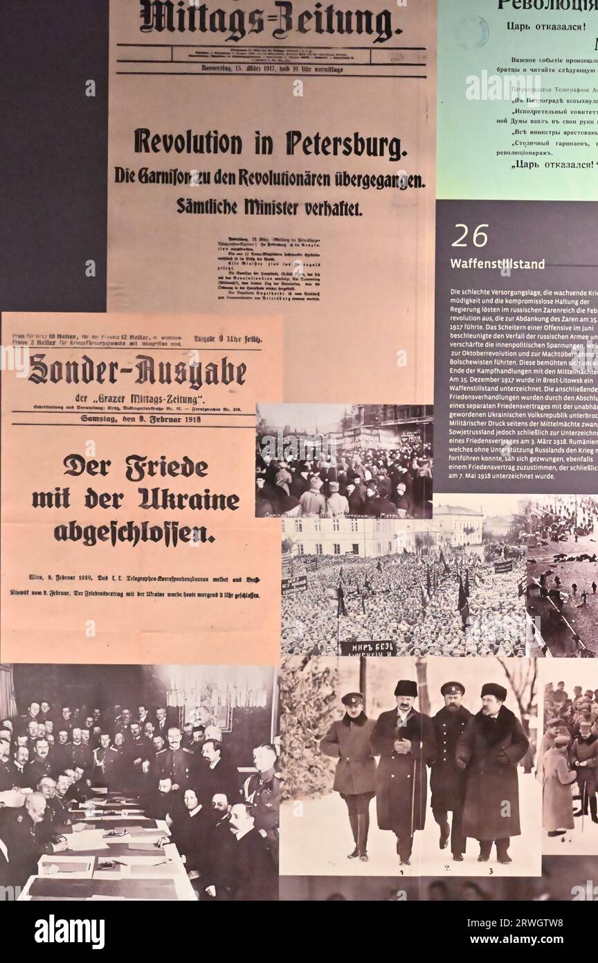 Vienne, Autriche. Musée d'histoire militaire de Vienne. Édition spéciale 'Grazer Mittagszeitung' 9 février 1918. La paix avec l'Ukraine est conclue Banque D'Images